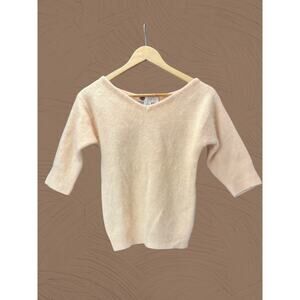 Vintage Alion Honolulu Angora Lambswool V Neck Sweater Pale Yellow Small